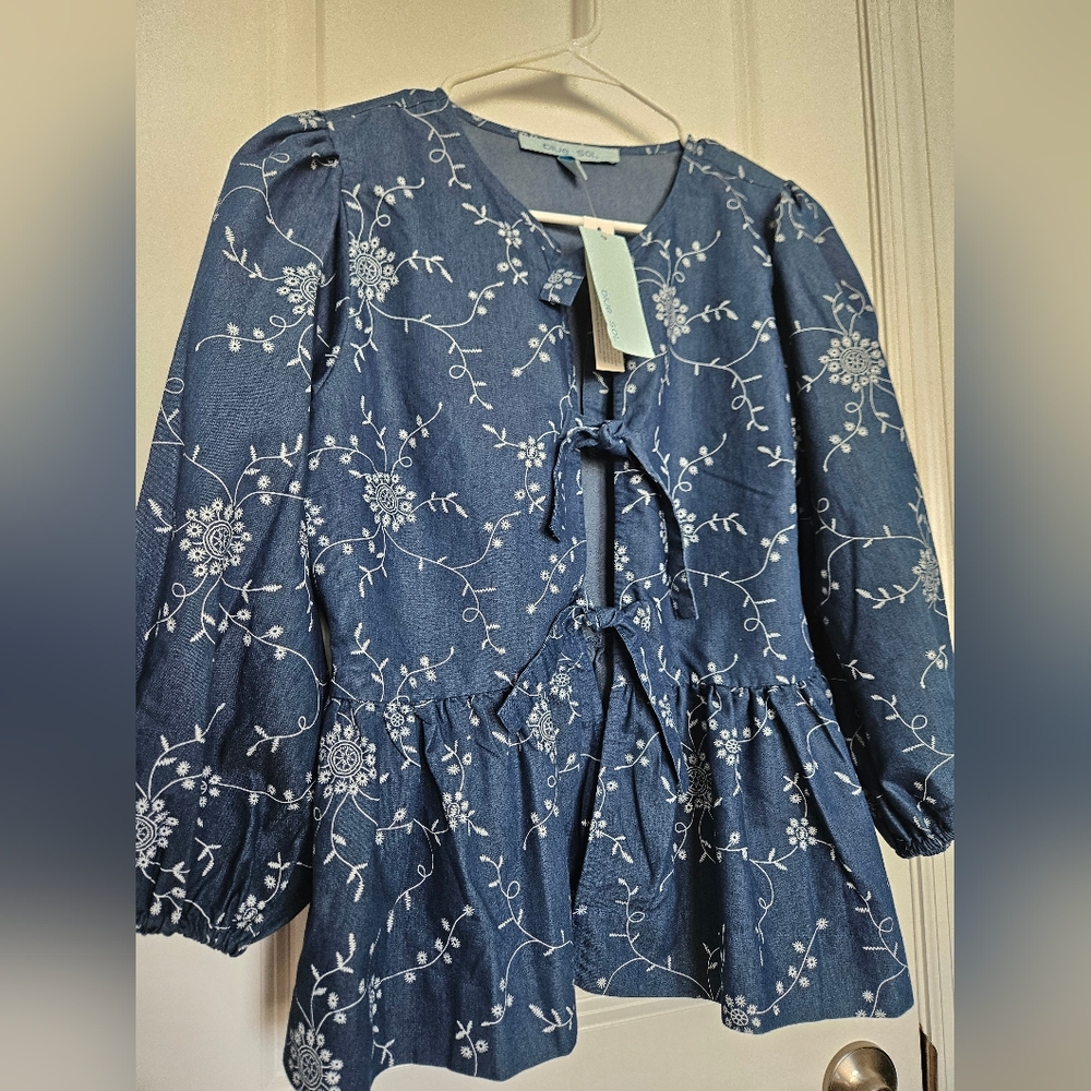 NWT Blue Sol Peplum Tie Blouse with Bow Details Sizes M, L , XL